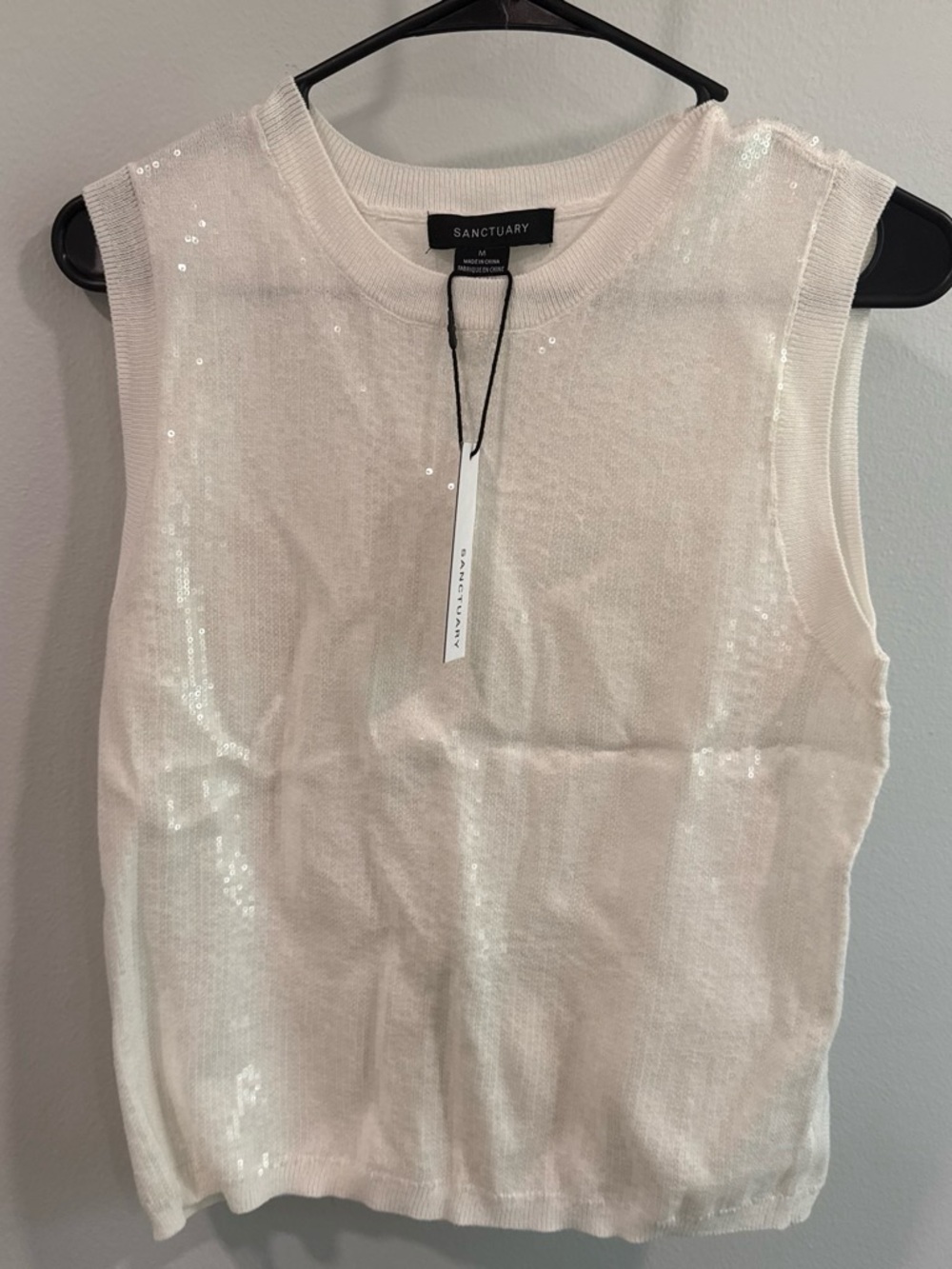 Sanctuary White Sequin Muscle Tee